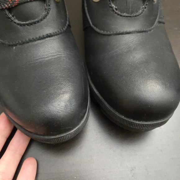 Sorel Lexie Black Red Checkered Buffalo Plaid Lace Up Wedge Ankle Boots - Picture 3 of 11